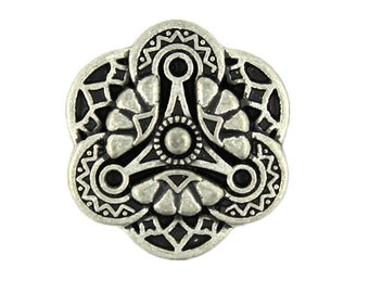 Flower Metal Buttons - Gothic Flower Art Retro Silver Metal Shank Buttons - 19mm - 3/4 inch - 6 pcs