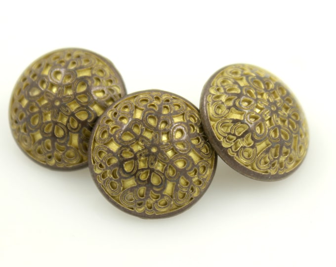 Metal Buttons - Leaf Vines Copper Yellow Metal Shank Buttons - 15mm - 5/8 inch - 6 pcs