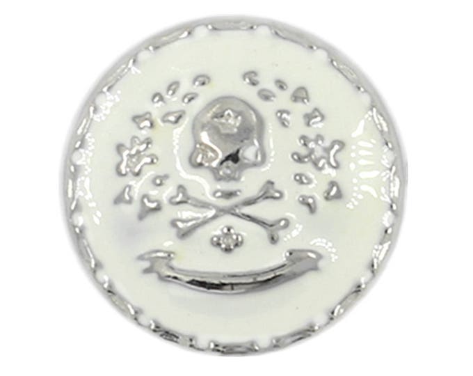 Metal Buttons - White Enamel Silver Skull Emblem Pattern Buttons - 20mm - 3/4 inch - 6 pcs