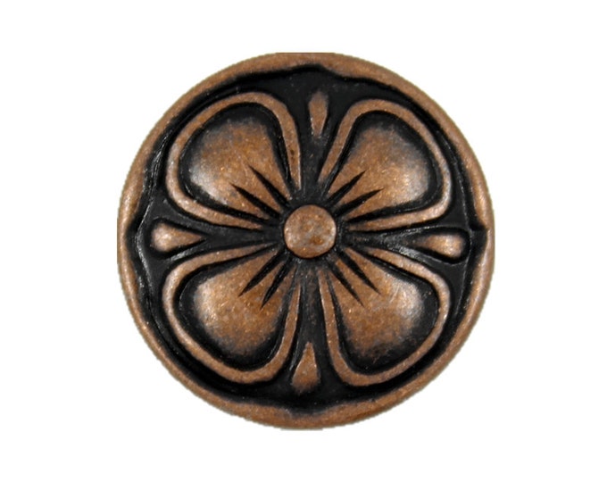 Metal Buttons - Copper Clover Metal Shank Buttons - 15mm - 5/8 inch - 6 pcs