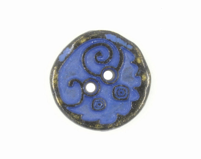 Metal Buttons - Swirl and Circles Copper Blue Metal Hole Buttons - 10mm - 3/8 inch - 6 pcs