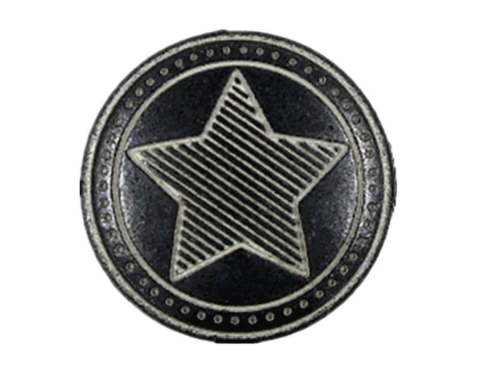 Star Metal Buttons - Stripes Star Metal Shank Buttons in Gunmetal Gray Color - 18mm - 11/16 inch - 6 pcs