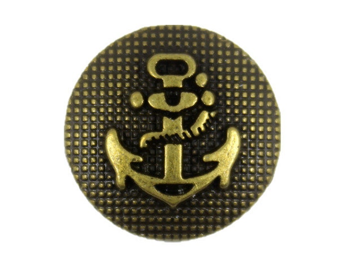 Metal Buttons - Antique Brass Embossed Anchor on Lattice Background Metal Shank Buttons - 20mm - 3/4 inch - 6 pcs