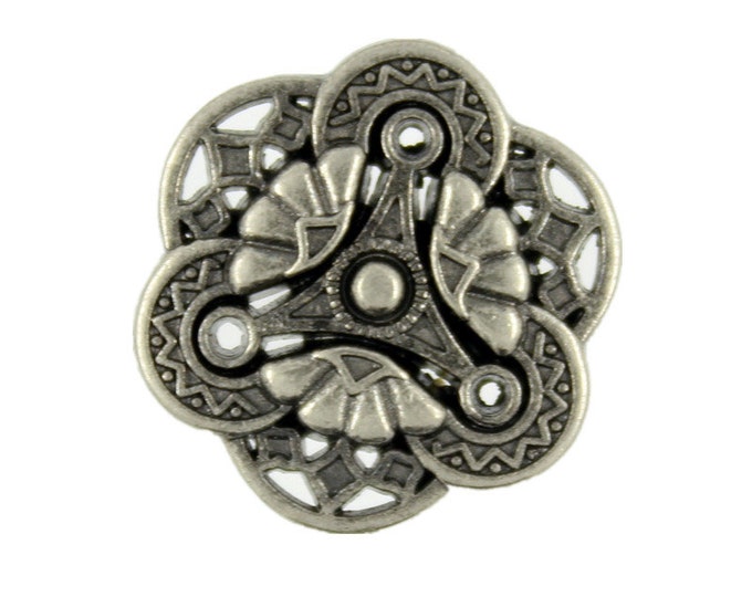Flower Metal Buttons - Gothic Flower Art Gray Silver Metal Shank Buttons - 19mm - 3/4 inch - 9 pcs