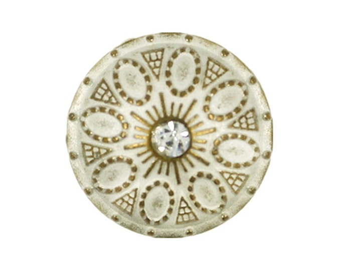 Metal Buttons - Medieval Flower with Crystal Brass White Metal Shank Domed Buttons - 17mm - 11/16 inch - 6 pcs