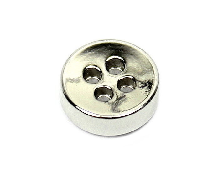 Metal Buttons - Thick Silver Metal Hole Buttons - 11mm - 7/16 inch - 6 pcs