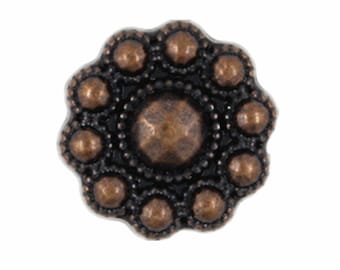Metal Buttons - Beads Flower Copper Metal Shank Buttons - 13 mm - 1/2 inch - 6 pcs