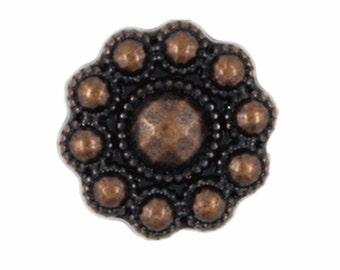 Botones de metal - Botones de cobre con forma de flor y cuentas - 13 mm - 1/2 pulgada - 6 piezas