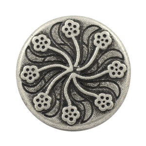 Flower Metal Buttons - Flourish Antique Silver Metal Shank Buttons - 20mm - 3/4 inch - 6 pcs