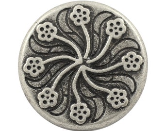 Flower Metal Buttons - Flourish Antique Silver Metal Shank Buttons - 20mm - 3/4 inch - 6 pcs