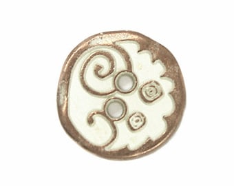 Metal Buttons - Swirl and Circles Copper White Metal Hole Buttons - 10mm - 3/8 inch - 6 pcs