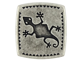 Metal Buttons - Gecko Rectangular Antique Silver Metal Shank Buttons - 24mm - 15/16 inch - 6 pcs