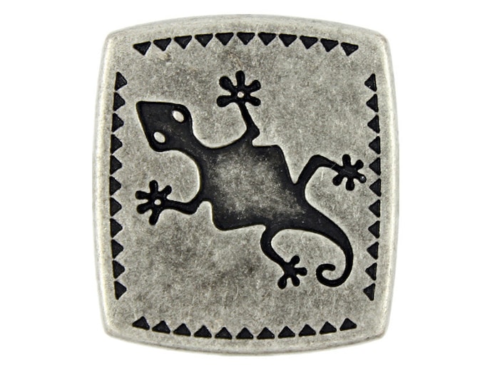 Metal Buttons - Gecko Rectangular Antique Silver Metal Shank Buttons - 24mm - 15/16 inch - 6 pcs