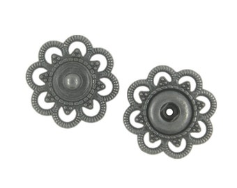 Flower Metal Snap Buttons in Black Gunmetal Color - 20mm - 3/4  inch - 5 sets