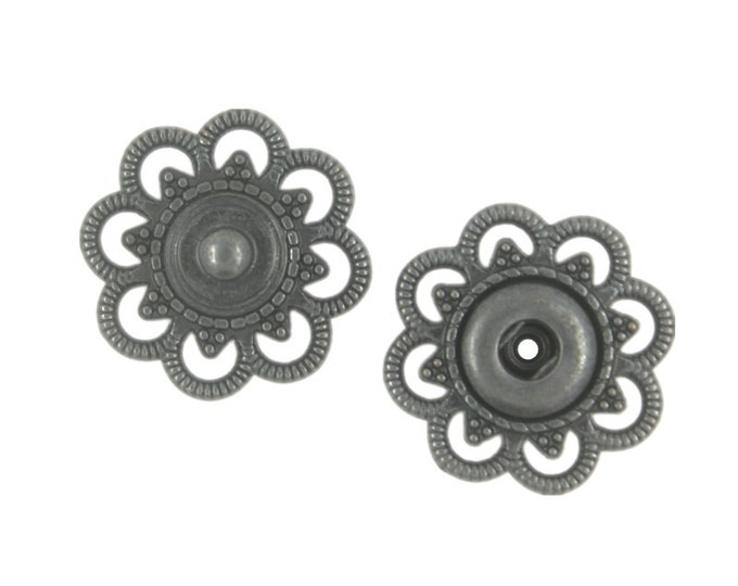 Flower Metal Snap Buttons in Black Gunmetal Color - 20mm - 3/4  inch - 5 sets