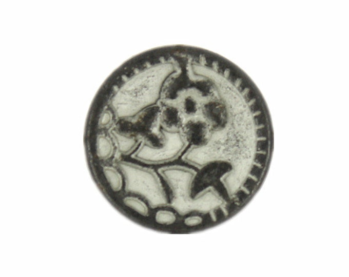Metal Buttons - Plum Flower Pattern Gunmetal White Metal Shank Buttons - 14mm - 9/16 inch - 6 pcs