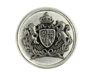 Metal Buttons - Gunmetal Crest Emblem Silver Back Metal Shank Buttons - 23mm - 7/8 inch - 6 pcs