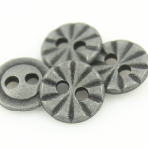 Metal Buttons - Dull Silver Radial Lines Hole Buttons - 11mm - 7/16 inch - 6 pcs