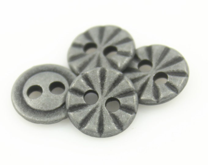 Metal Buttons - Dull Silver Radial Lines Hole Buttons - 11mm - 7/16 inch - 6 pcs