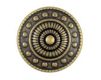 Metal Buttons - Wheel and Beads Metal Shank Buttons in Antique Brass Color - 23mm - 7/8 inch - 6 pcs