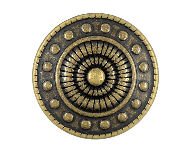 Metal Buttons - Wheel and Beads Metal Shank Buttons in Antique Brass Color - 23mm - 7/8 inch - 6 pcs