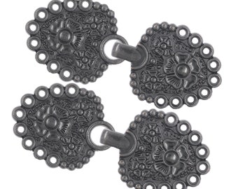 2 Pairs Romantic Bouquet Cloak Clasp Hook And Eye Vintage Black Fasteners. 62mm x 25mm Fastened.