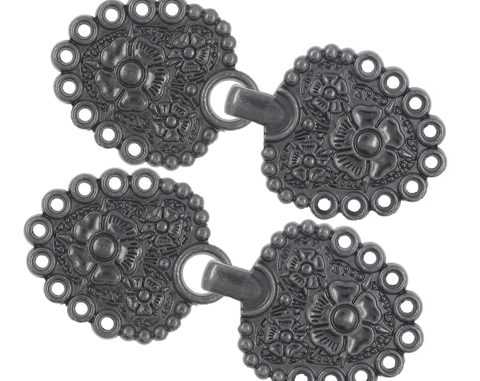 2 Pairs Romantic Bouquet Cloak Clasp Hook And Eye Vintage Black Fasteners. 62mm x 25mm Fastened.