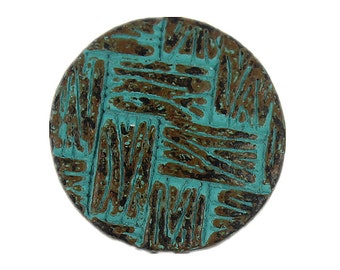 Patina Metal Buttons - Woven Rattan Pattern Green Patina Metal Shank Buttons - 18mm - 11/16 inch - 3 pcs
