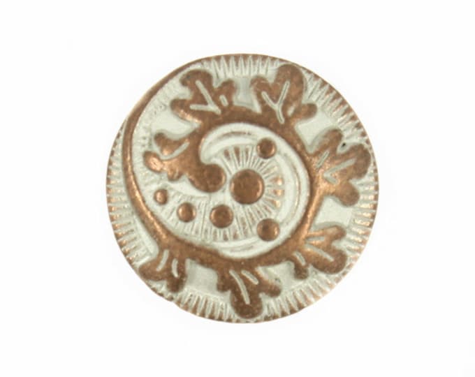 Metal Buttons - Copper White Swirl Fern Metal Shank Buttons - 15mm - 5/8 inch - 6 pcs
