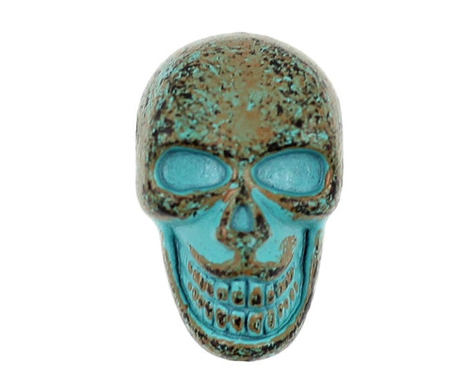Skull Green Patina Metal Shank Buttons - 16mm - 5/8 inch - 6 pcs