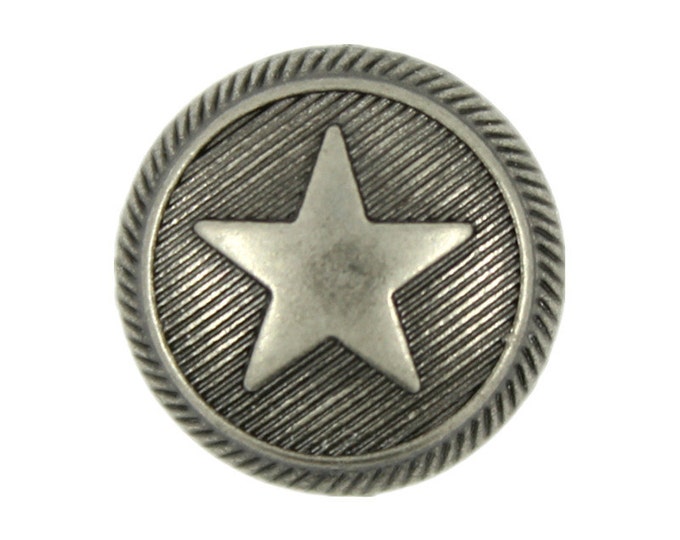 Metal Buttons - Roped Star Metal Shank Buttons in Gray Silver Color - 15mm - 5/8 inch - 6 pcs