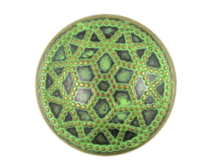 Metal Buttons - Star Polygon Domed Brass Green Metal Shank Buttons - 25mm - 1 inch - 6 pcs