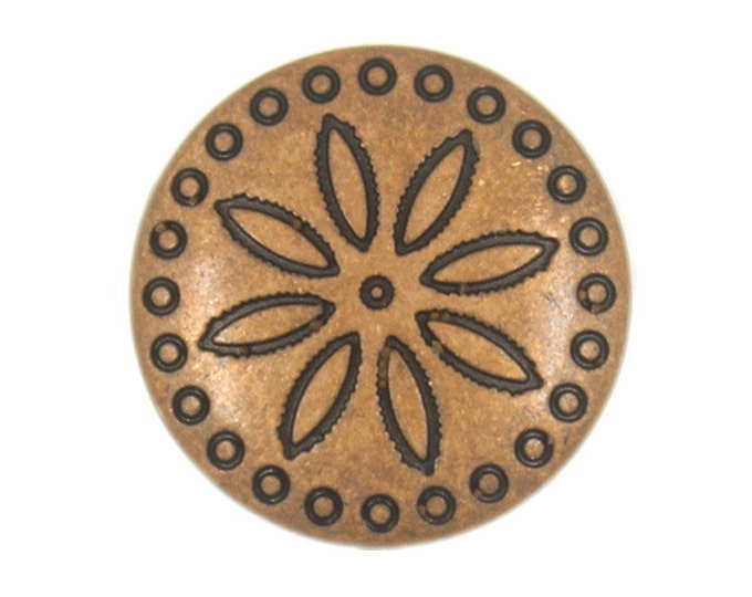 Metal Buttons - Simple Flower Carving Copper Metal Shank Buttons - 18mm - 11/16 inch - 6 pcs