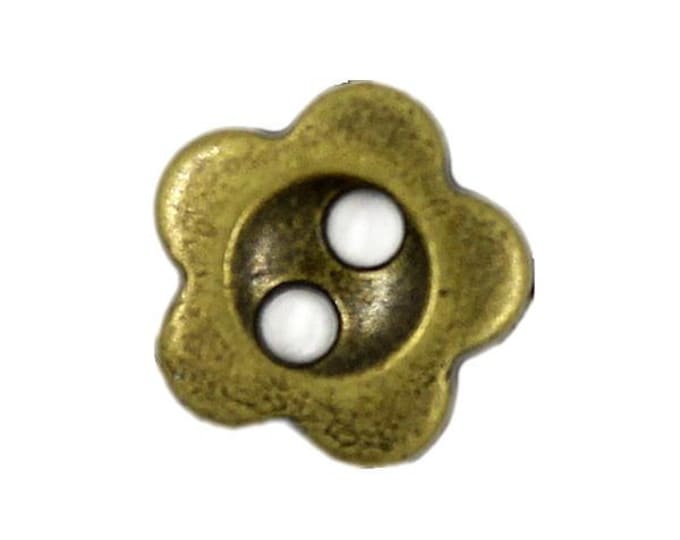 Metal Buttons - Flower Metal Hole Buttons in Antique Brass Color - 11mm - 7/16 inch - 6 pcs