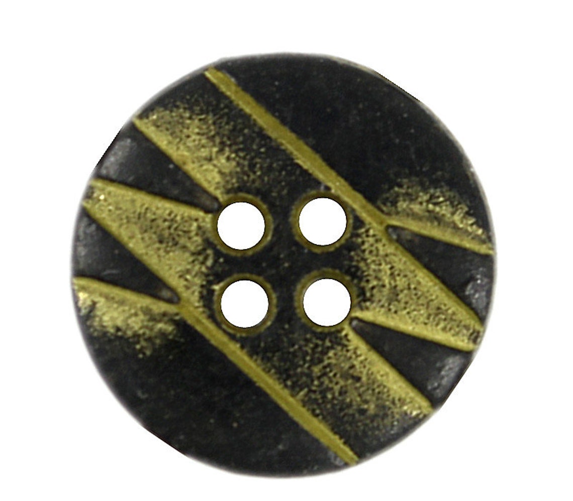 Metal Line Button Metal Buttons - ZIG-ZAG Lines Gunmetal and Yellow Metal Hole Buttons ...
