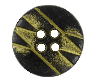 Metal Buttons - ZIG-ZAG Lines Gunmetal and Yellow Metal Hole Buttons - 12mm - 1/2 inch - 6 pcs