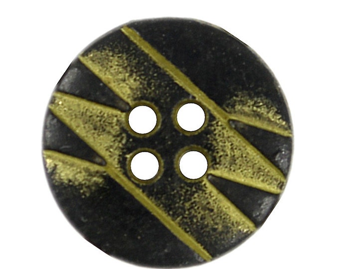 Metal Buttons - ZIG-ZAG Lines Gunmetal and Yellow Metal Hole Buttons - 12mm - 1/2 inch - 6 pcs