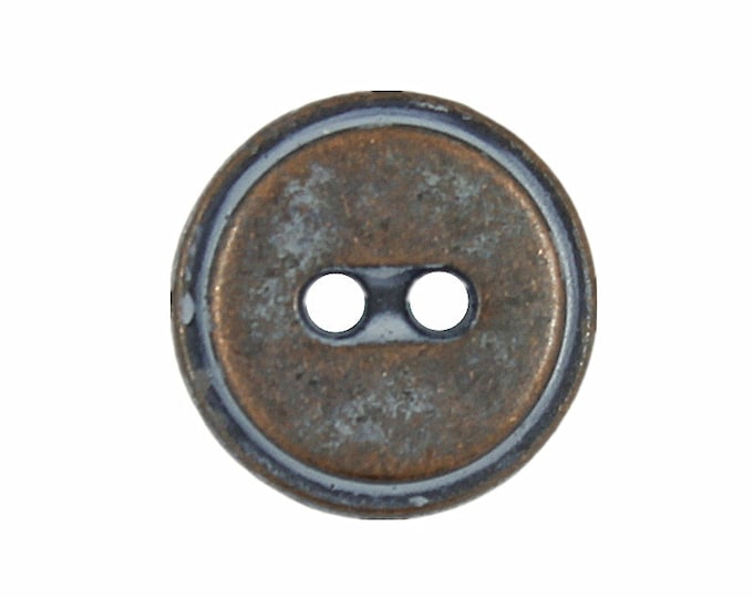 Metal Buttons - Small Copper Metal Hole Buttons in Pastel Blue Color - 11mm - 7/16 inch - 6 pcs