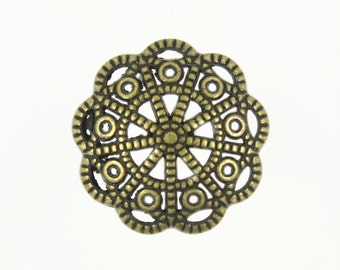 Metal Buttons - Antiqued Brass Openwork Floral Domed Metal Shank Buttons - 20mm - 3/4 inch - 6 pcs