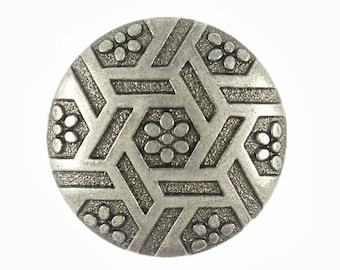 Metal Buttons - Hexagram and Flowers Gray Silver Metal Shank Buttons - 20mm - 3/4 inch - 6 pcs