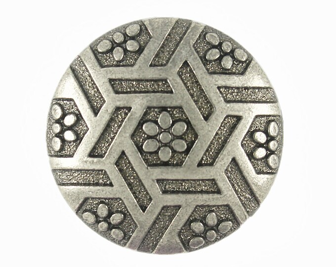 Metal Buttons - Hexagram and Flowers Gray Silver Metal Shank Buttons - 20mm - 3/4 inch - 6 pcs