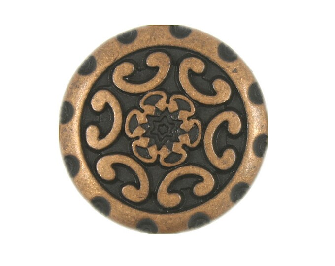 Metal Buttons - Arab Flower Copper Metal Shank Buttons - 15mm - 5/8 inch - 6 pcs