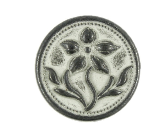 Metal Buttons - Gentianaceae Flower Pattern Gunmetal White Metal Shank Buttons - 14mm - 9/16 inch - 6 pcs