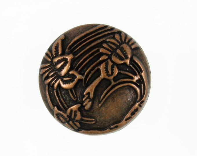 Metal Buttons - Begonia flowers Copper Metal Shank Buttons - 20mm - 13/16 inch - 6 pcs