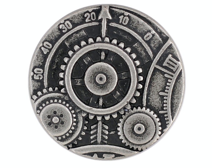 Steampunk Metal Buttons - Mechanism Manometer Antique Silver Metal Shank Buttons - 23mm - 7/8 inch - 2 pcs