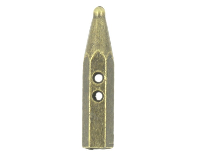 Metal Buttons - Pencil Stub Antique Brass Metal Hole Buttons - 25mm - 1 inch - 6 pcs