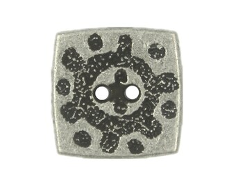 Metal Buttons - Tribal Sun Square Retro Silver Metal Hole Buttons - 15mm - 5/8 inch - 6 pcs