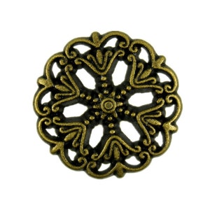 Metal Buttons - Medieval Filigree Metal Shank Buttons in Antiqued Brass color - 20mm - 3/4 inch - 6 pcs