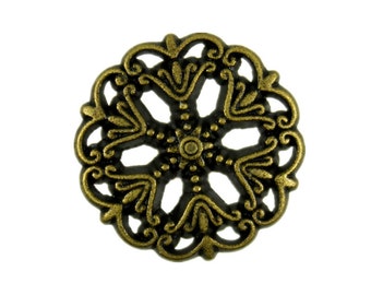 Metal Buttons - Medieval Filigree Metal Shank Buttons in Antiqued Brass color - 20mm - 3/4 inch - 6 pcs
