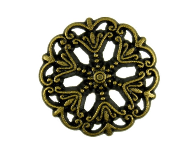 Metal Buttons - Medieval Filigree Metal Shank Buttons in Antiqued Brass color - 20mm - 3/4 inch - 6 pcs